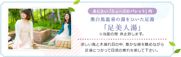 奥白馬温泉の湯をひいた足湯「足美人湯」